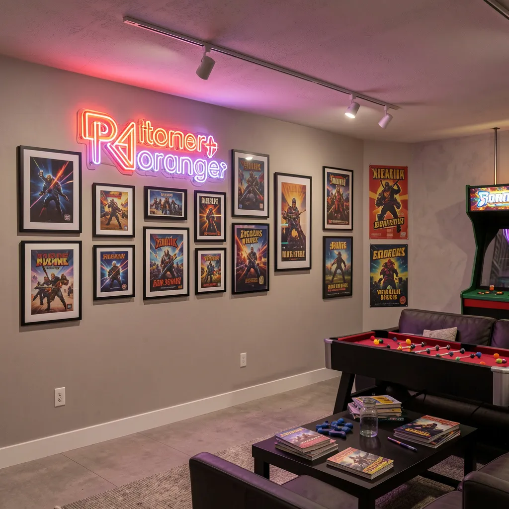 Retro arcade posters for basement walls