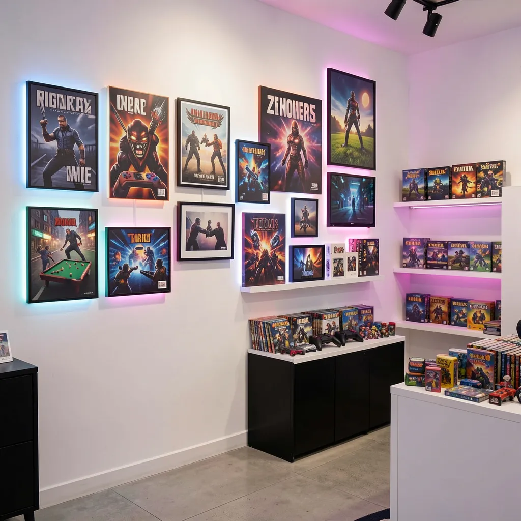 Retro themed wall with posters