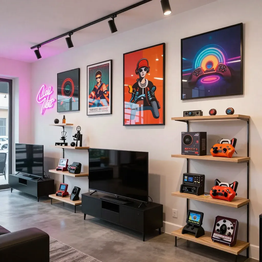 Modern gaming space with wall art